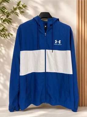 Under Armour Blue and White Hooded Windbreaker Jacket